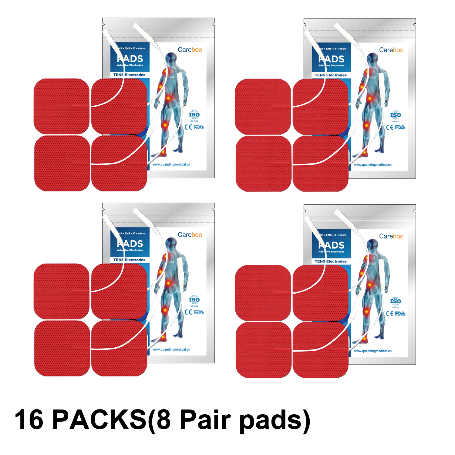 TENS Unit Replacement Pads, 16PCS Premium Thickened Reusable Self-Adhesive Electrode Pads for EMS Muscle Stimulator Massager, 2