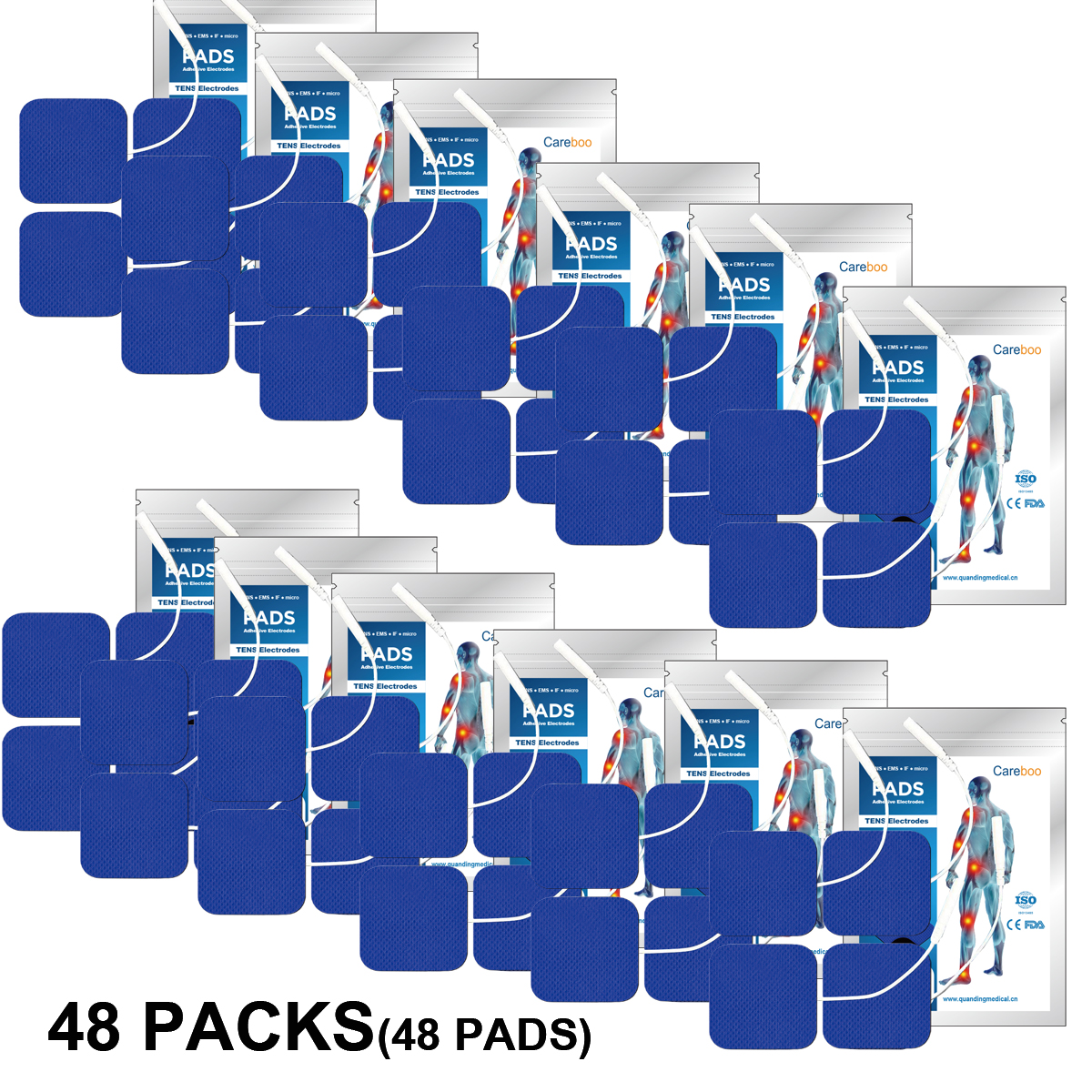 TENS Unit Replacement Pads, 48 PCS Premium Thickened Reusable Self-Adhesive Electrode Pads for EMS Muscle Stimulator Massager, 2