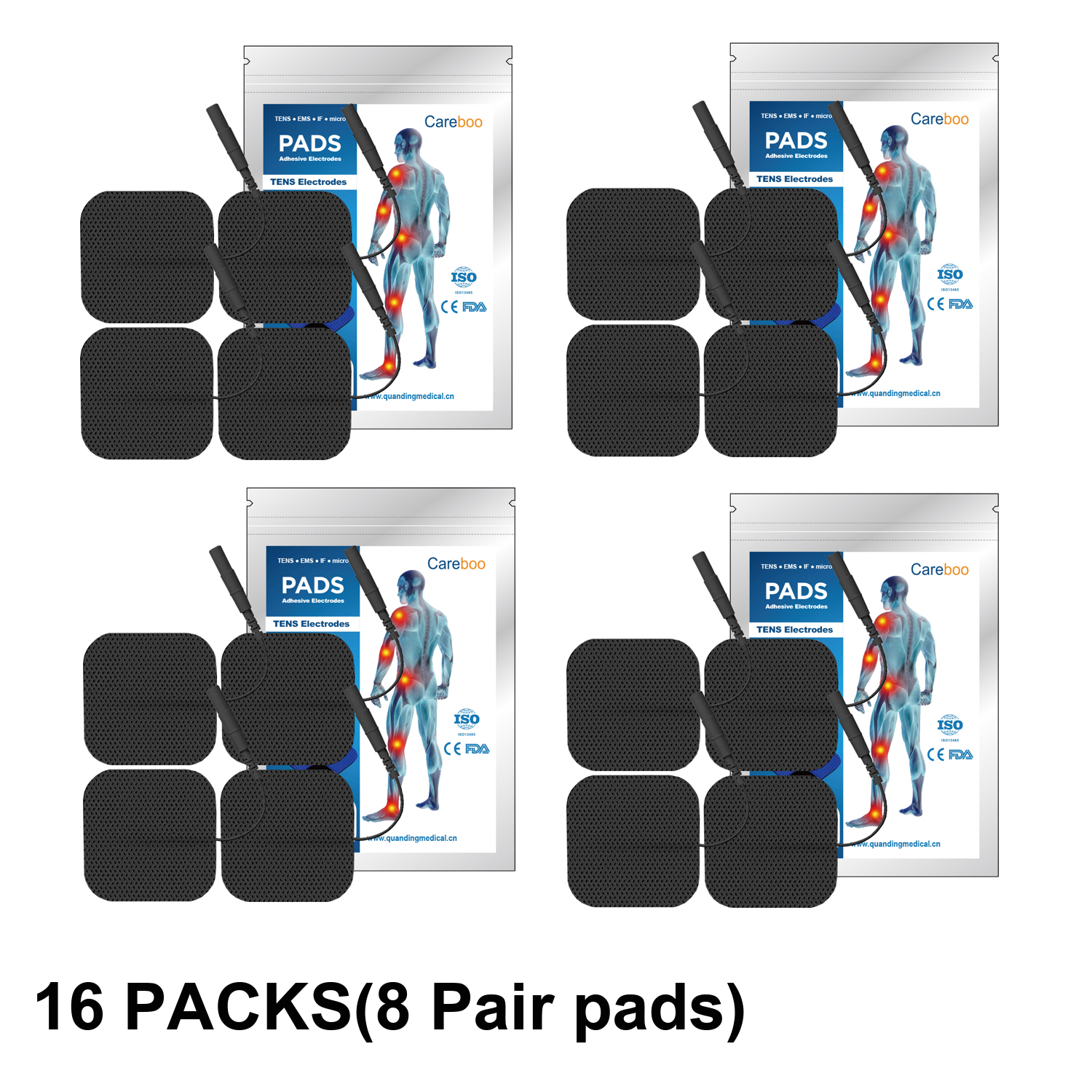 TENS Unit Replacement Pads, 16PCS Premium Thickened Reusable Self-Adhesive Electrode Pads for EMS Muscle Stimulator Massager, 2