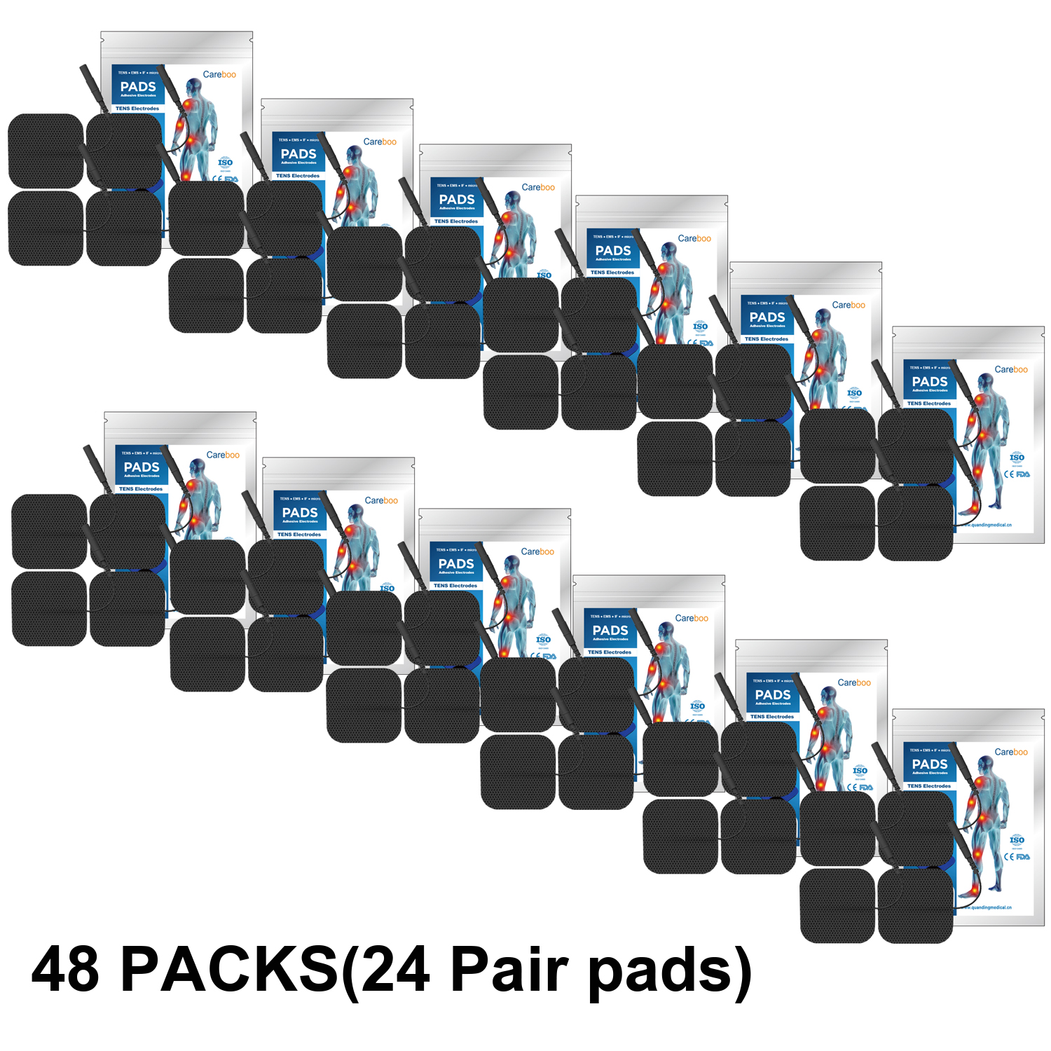 TENS Unit Replacement Pads, 48 PCS Premium Thickened Reusable Self-Adhesive Electrode Pads for EMS Muscle Stimulator Massager, 2