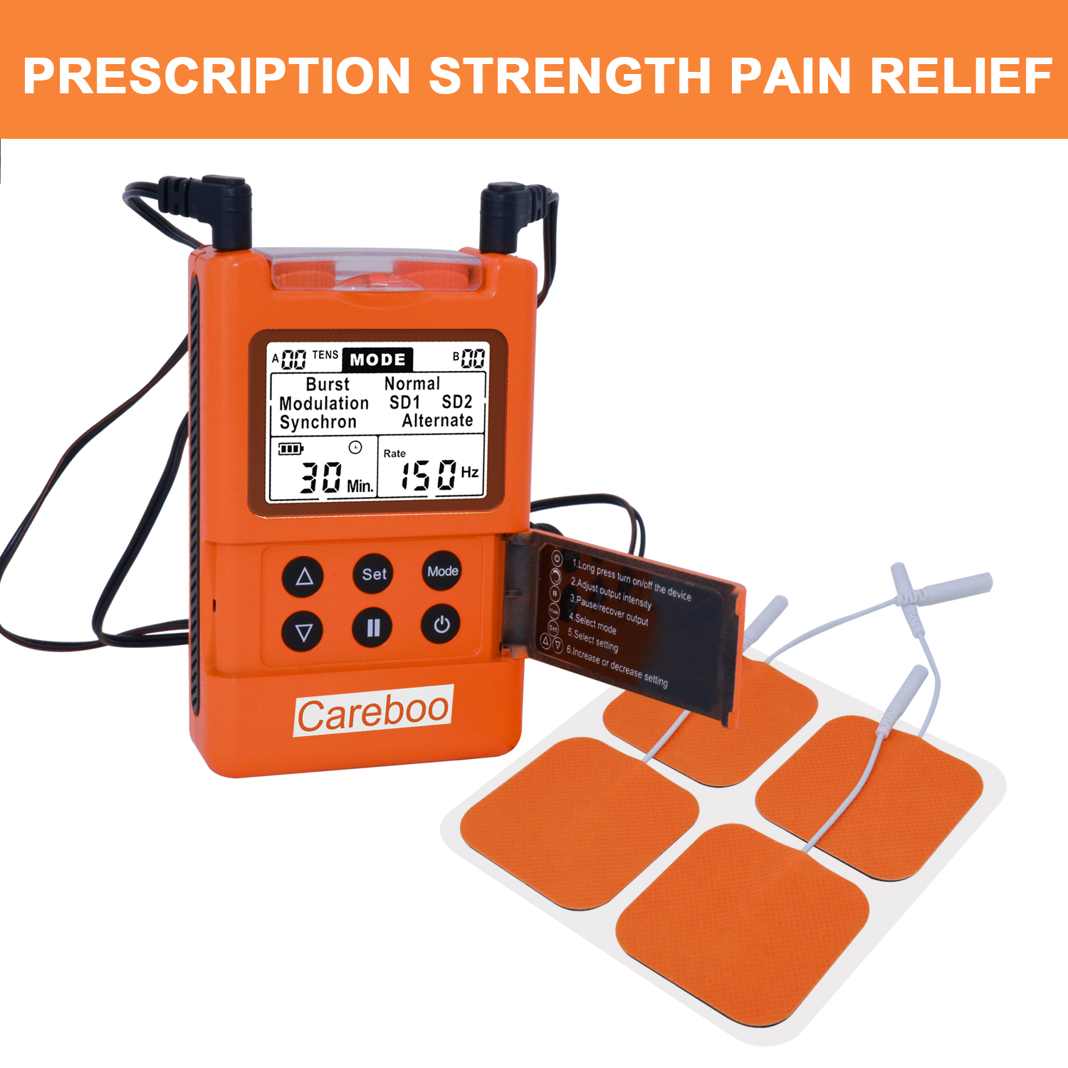 TENS Unit Muscle Stimulator, 24 Modes 4th Gen TENS Machine with 8pcs 2″x2″ Premium Electrode Pads for Pain Relief