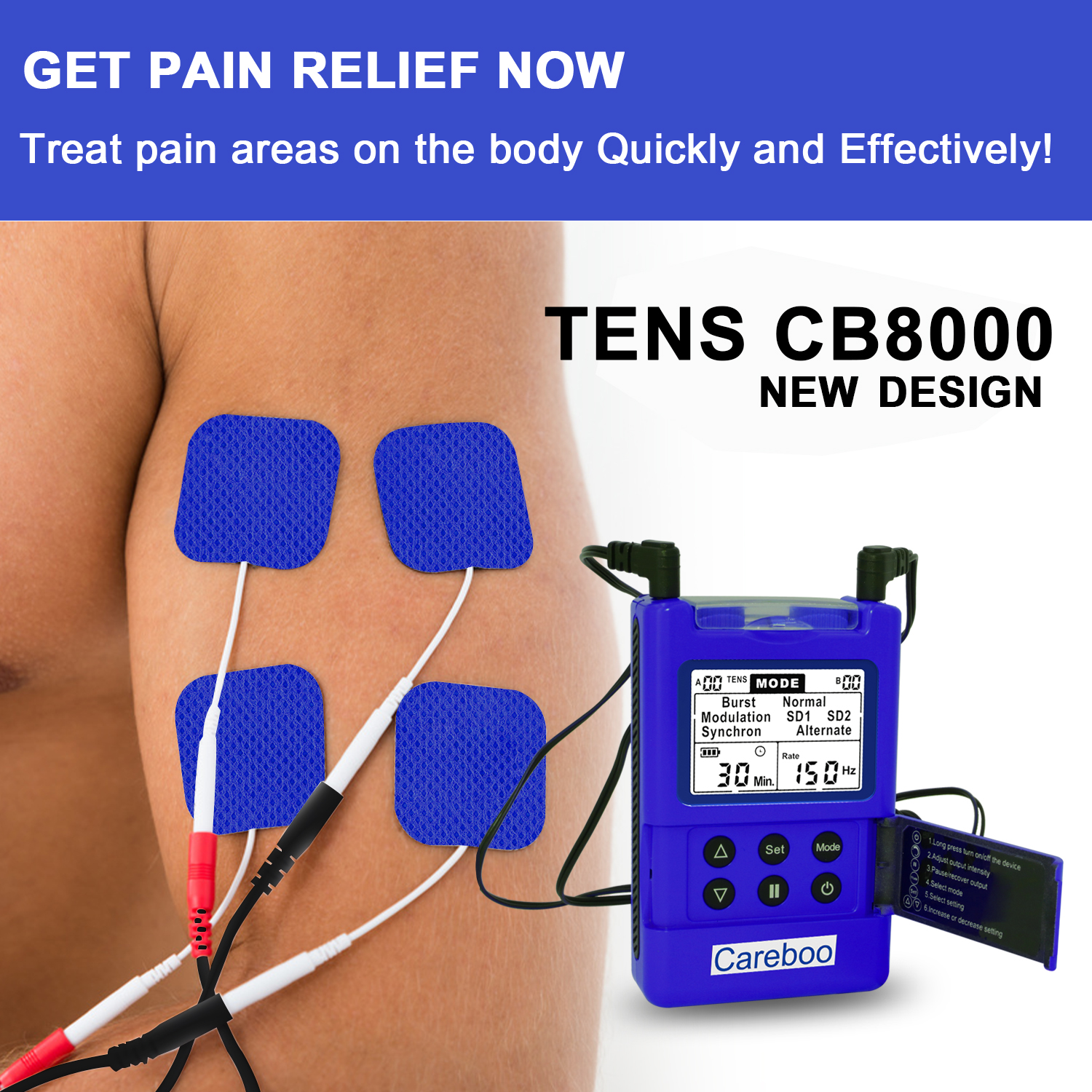 Rechargeable TENS Unit Muscle Stimulator, 24 Modes 4th Gen TENS Machine with 8pcs 2