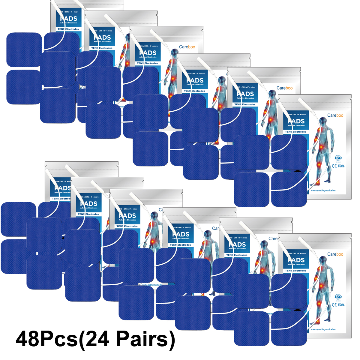 TENS Unit Replacement Pads, 48 PCS Premium Thickened Reusable Self-Adhesive Electrode Pads for EMS Muscle Stimulator Massager, 2