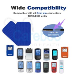 Careboo pads with self adhesive electrodes fit shoulder tens unit placement. Stick them on trapezius muscles (near shoulders) and connect to tens machine electrodes. They’re thin enough to hide under clothes, relieving shoulder pain anytime. Replace with Replacement Pads when sticky