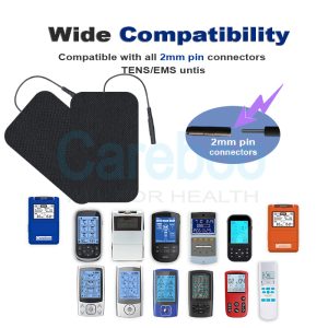 Careboo pads with self adhesive electrodes fit shoulder tens unit placement. Stick them on trapezius muscles (near shoulders) and connect to tens machine electrodes. They’re thin enough to hide under clothes, relieving shoulder pain anytime. Replace with Replacement Pads when sticky