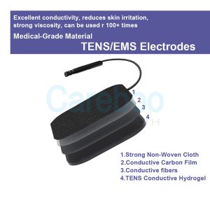 carbon rubber electrodes are durable tens electrodes, suitable for long-term use. Unlike self adhesive electrodes, they use electrode gel pad to stick to the skin—apply a thin layer of gel before use. They work well with cable tens (tens cables) for stable current transmission. Ideal for physical therapy clinics or home use. Tip: Clean the rubber surface with water after use to extend lifespan.