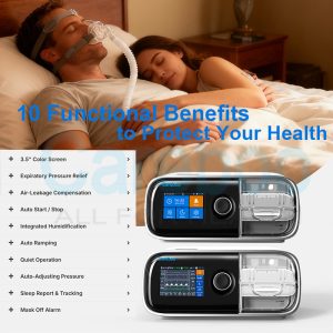 APAP CPAP (Auto-Adjusting Positive Airway Pressure) combines the best of APAP and CPAP technologies, offering dynamic pressure regulation for sleep apnea patients. It continuously monitors breathing and adjusts pressure in real time, providing gentler therapy than fixed CPAP. The device is user-friendly, with intuitive controls and a compact design for portability. Equipped with a built-in humidifier, it prevents respiratory dryness, enhancing comfort. Suitable for mild to severe sleep apnea, it reduces snoring, improves oxygen levels, and promotes deeper sleep. Its adaptive nature makes it ideal for those with variable breathing patterns or who struggle with traditional CPAP.
